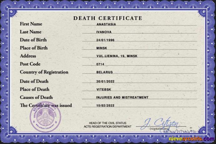 Belarus vital record death certificate